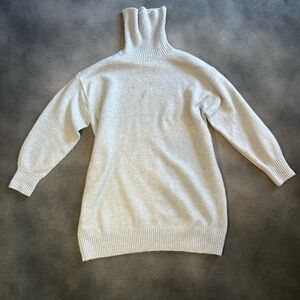 Mango Light Icy Blue Ribbed Turtleneck Wool Blend Oversized Sweater L